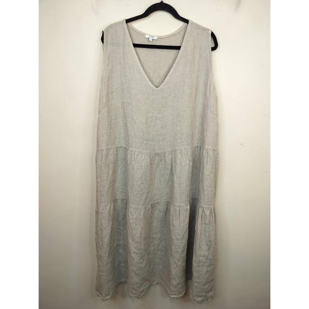 Rosemarine Linen Tiered Midi Dress 3X Sleeveless Lagenlook Eco Beige Italy